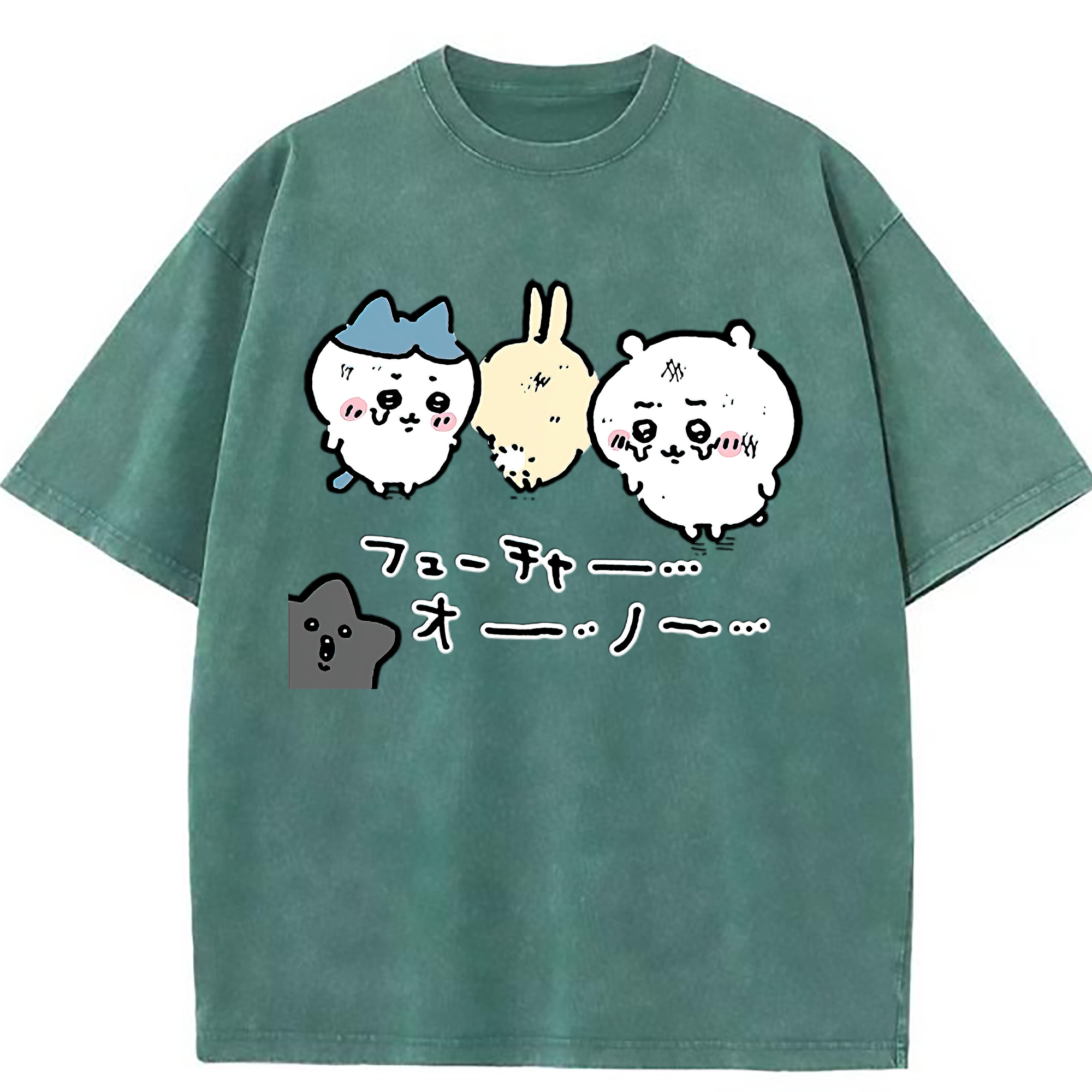 （画像用） ちいかわ ハチワレ Chii-kawa hachiware 綿100% ヴィンテージ風 半袖Tシャツ（フロントプリント）